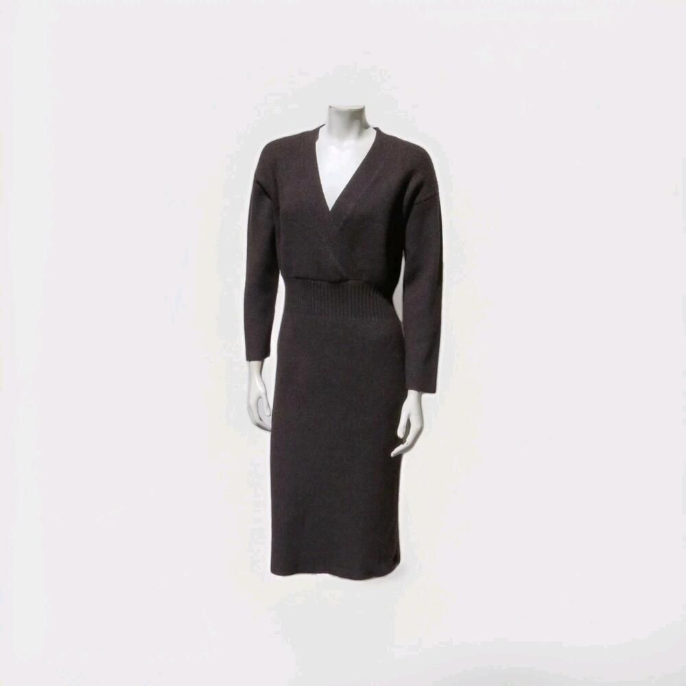 MOON RIVER Women’s Brown Long Sleeves Thick Midi Sweater Dress US LARGE